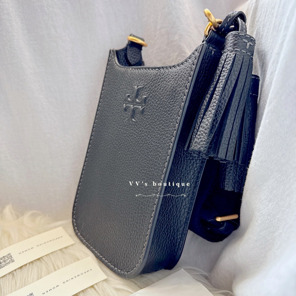 NWT Tory Burch Thea Cellphone Smartphone Pebble Leather Crossbody Black … - Picture 5 of 8
